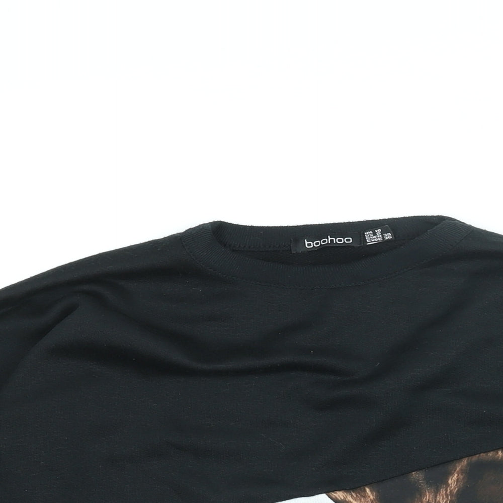 Boohoo Womens Black Colourblock Polyester Pullover Sweatshirt Size 10 Pullover - Leopard Print Panel