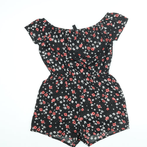 New Look Girls Black Floral Polyester Playsuit One-Piece Size 15 Years Pullover