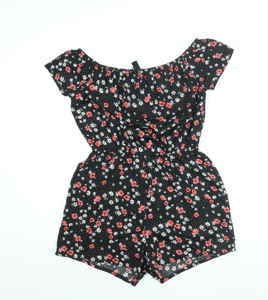 New Look Girls Black Floral Polyester Playsuit One-Piece Size 15 Years Pullover