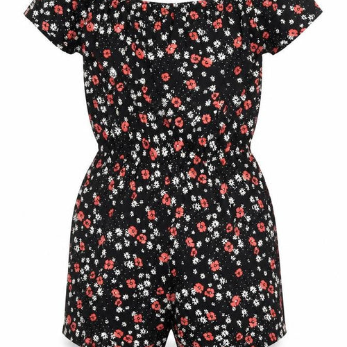 New Look Girls Black Floral Polyester Playsuit One-Piece Size 15 Years Pullover