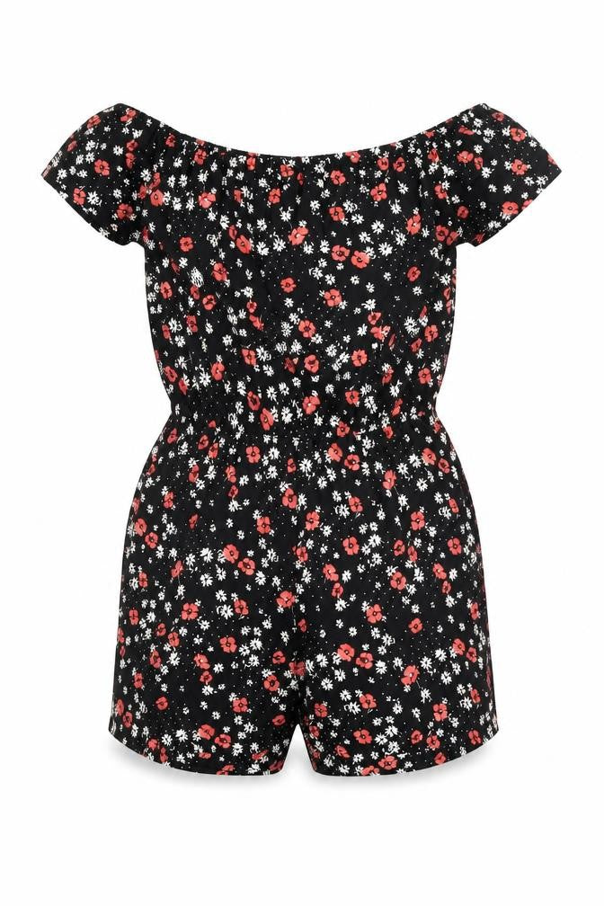 New Look Girls Black Floral Polyester Playsuit One-Piece Size 15 Years Pullover