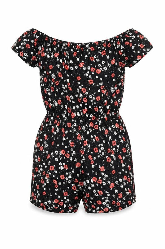 New Look Girls Black Floral Polyester Playsuit One-Piece Size 15 Years Pullover