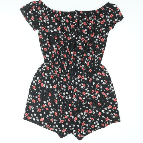 New Look Girls Black Floral Polyester Playsuit One-Piece Size 15 Years Pullover