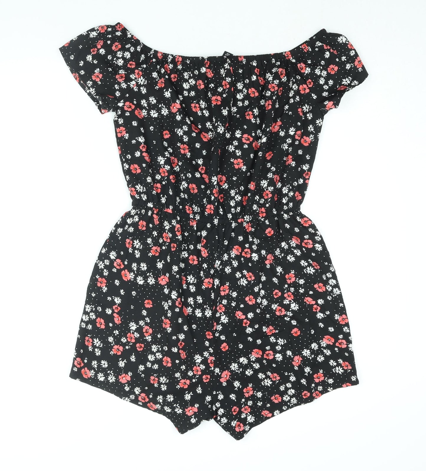 New Look Girls Black Floral Polyester Playsuit One-Piece Size 15 Years Pullover