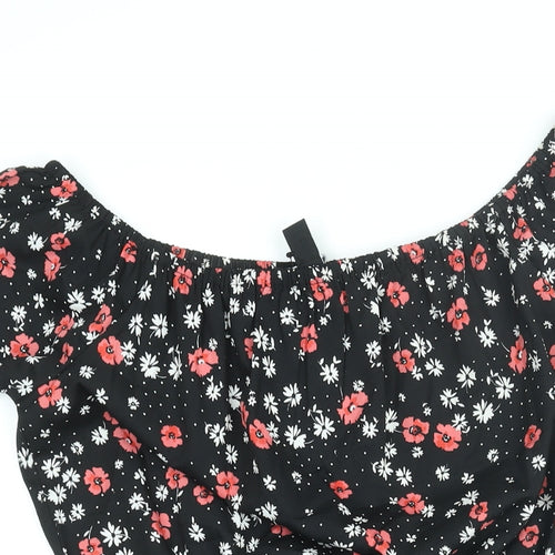 New Look Girls Black Floral Polyester Playsuit One-Piece Size 15 Years Pullover