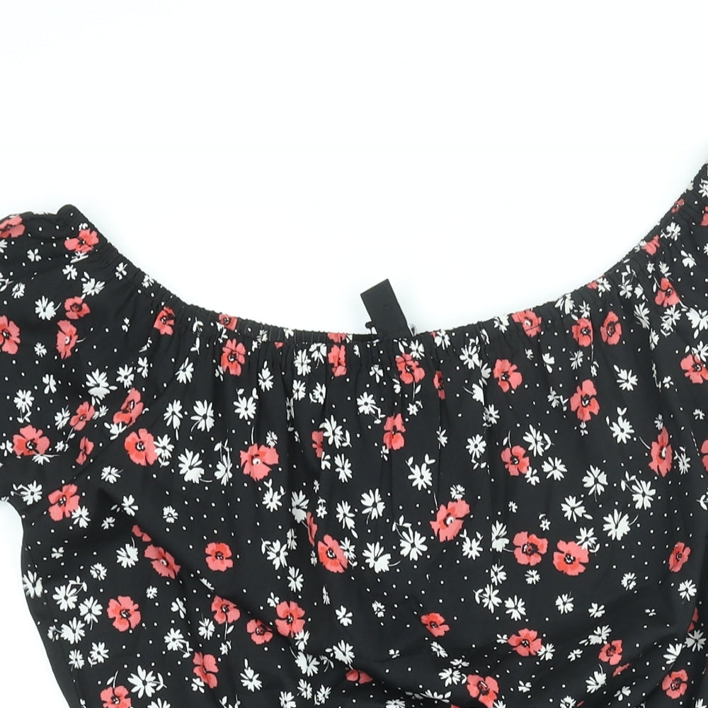 New Look Girls Black Floral Polyester Playsuit One-Piece Size 15 Years Pullover