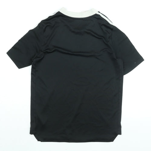 adidas Boys Black Polyester Basic T-Shirt Size 13-14 Years V-Neck Pullover - Logo Three Stripe Sleeve