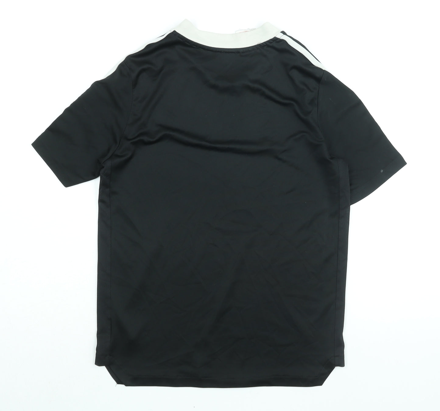 adidas Boys Black Polyester Basic T-Shirt Size 13-14 Years V-Neck Pullover - Logo Three Stripe Sleeve