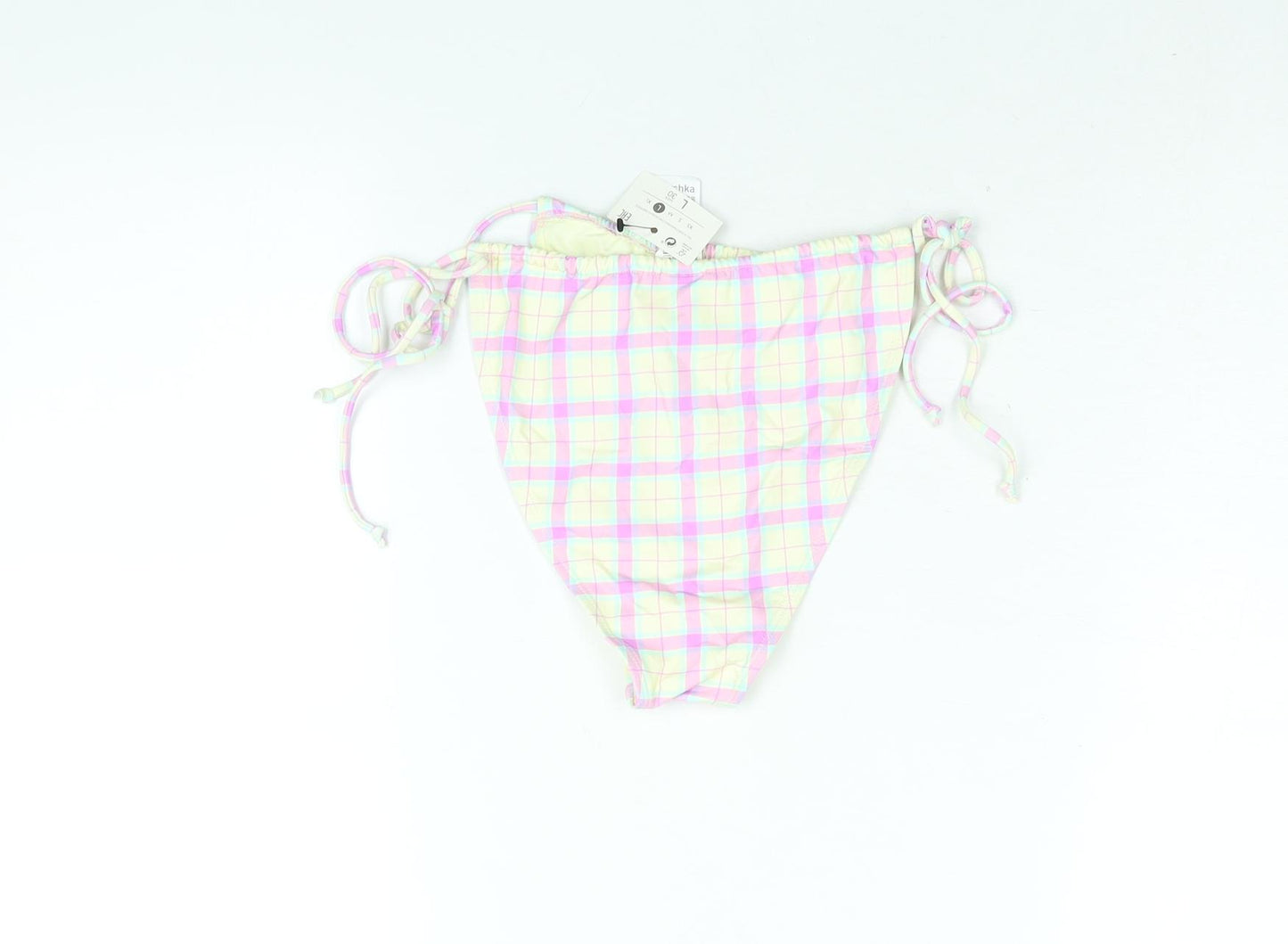 Bershka Womens Multicoloured Check Polyester Swim Bottom Size L - Tie