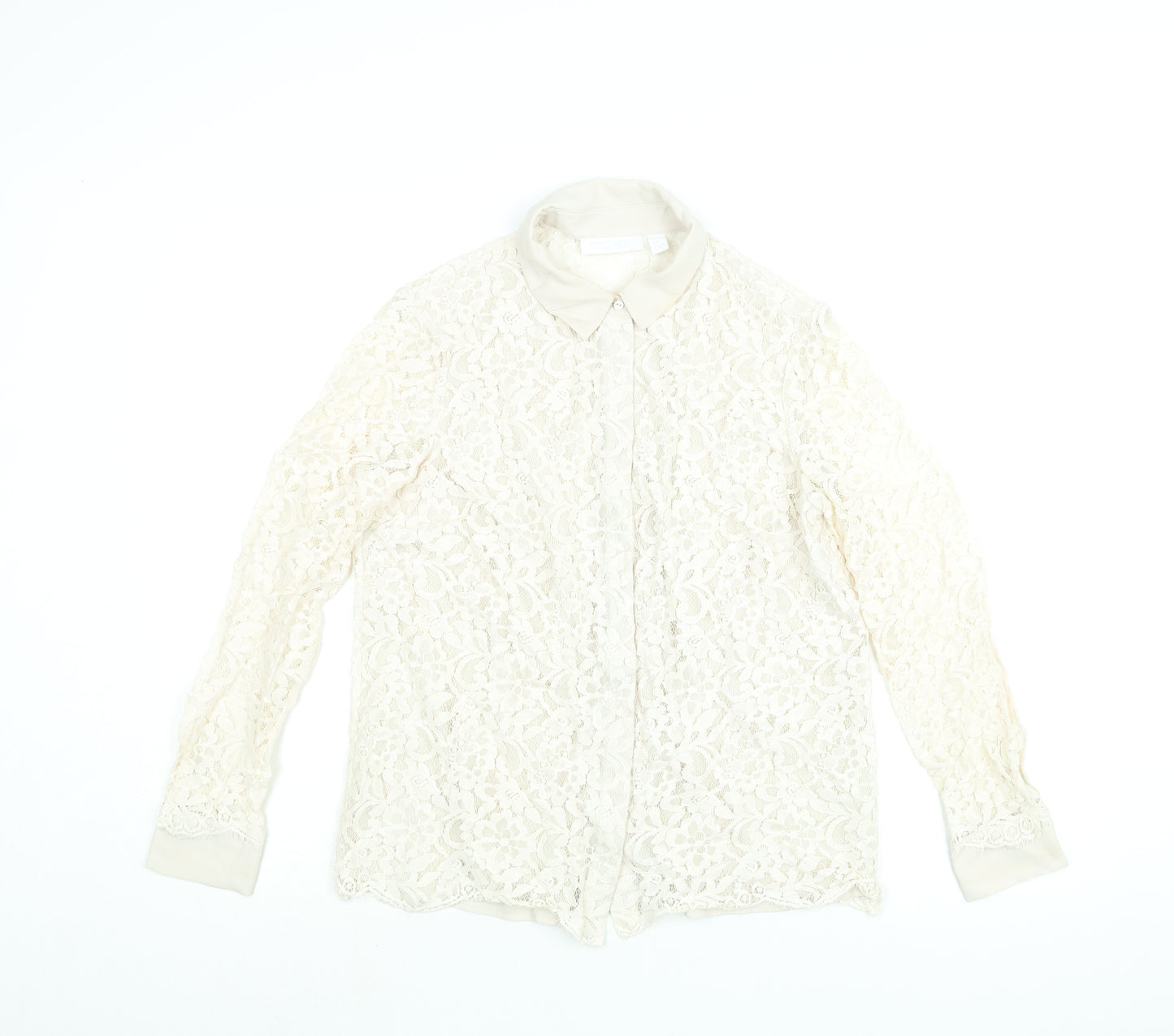 The White Company Womens Ivory Cotton Basic Button-Up Size 12 Collared