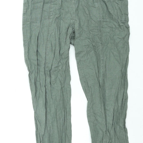 NEXT Womens Green Linen Trousers Size 8 L26 in Regular Zip