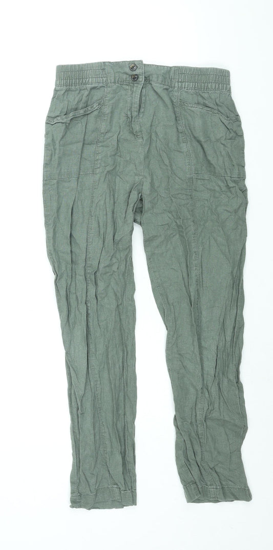 NEXT Womens Green Linen Trousers Size 8 L26 in Regular Zip