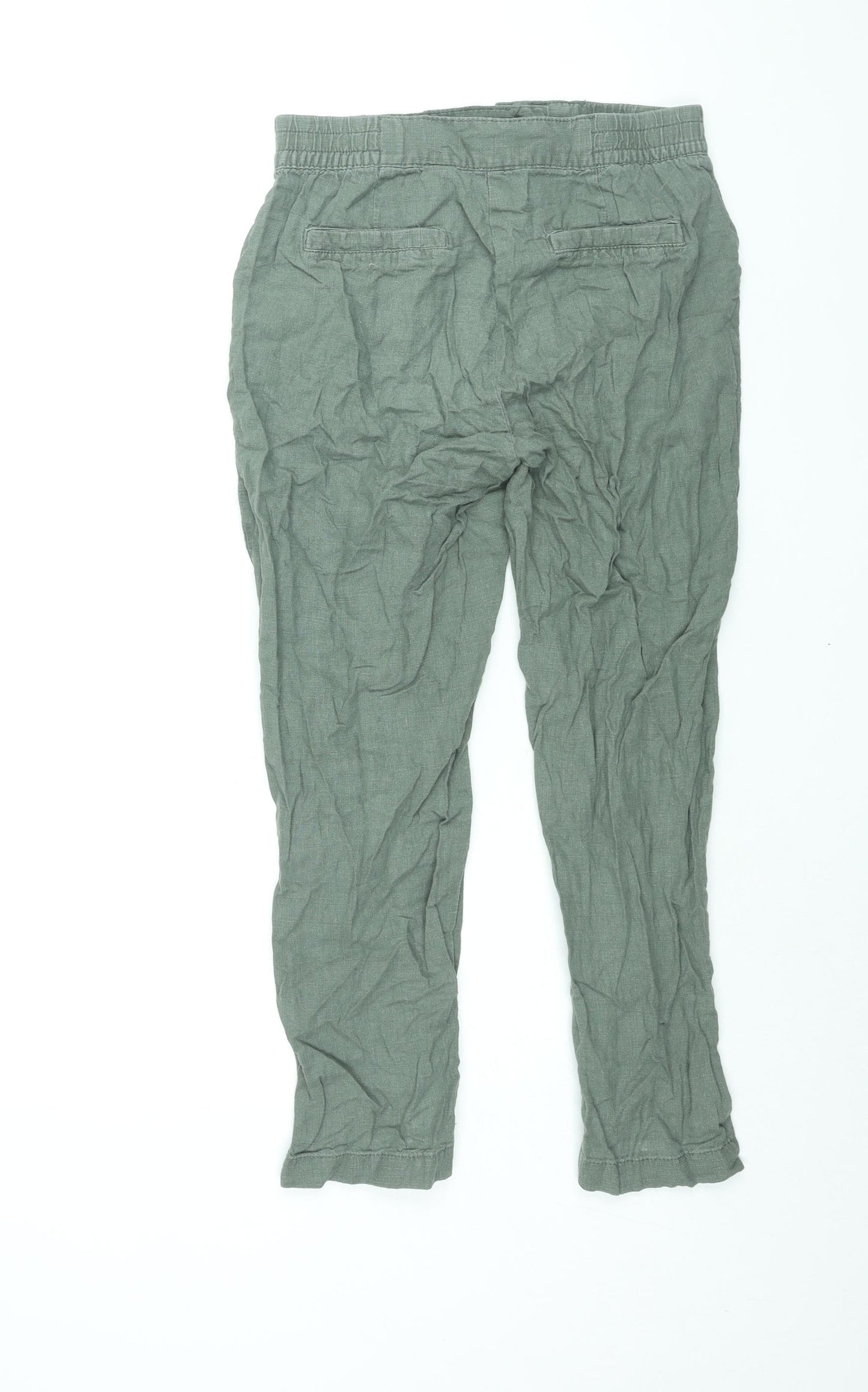 NEXT Womens Green Linen Trousers Size 8 L26 in Regular Zip