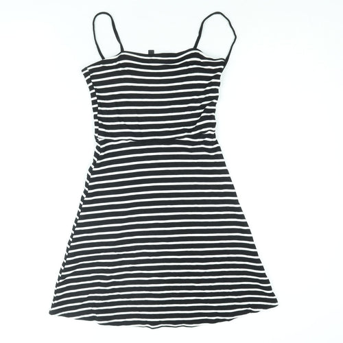 Divided by H&M Womens Black Striped Viscose A-Line Size 6 Square Neck Pullover