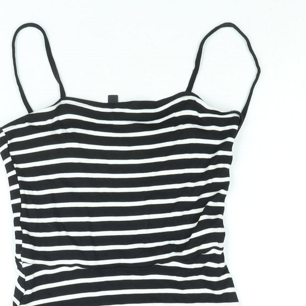 Divided by H&M Womens Black Striped Viscose A-Line Size 6 Square Neck Pullover