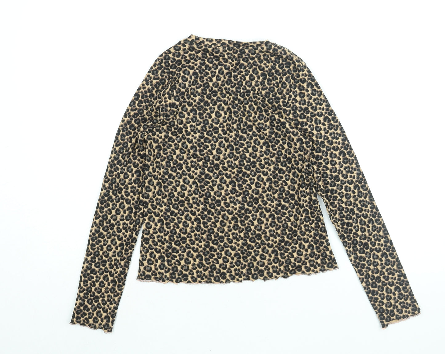 Marks and Spencer Girls Brown Animal Print Cotton Basic T-Shirt Size 11-12 Years Round Neck Pullover - Leopard Print