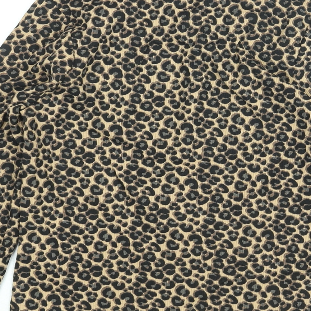 Marks and Spencer Girls Brown Animal Print Cotton Basic T-Shirt Size 11-12 Years Round Neck Pullover - Leopard Print