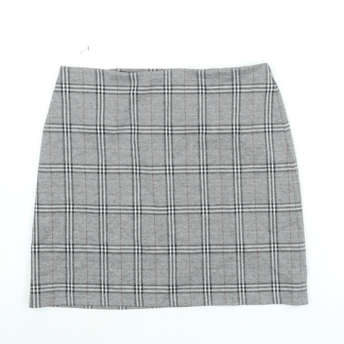 Marks and Spencer Womens Grey Check Polyester A-Line Skirt Size 12