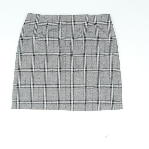 Marks and Spencer Womens Grey Check Polyester A-Line Skirt Size 12