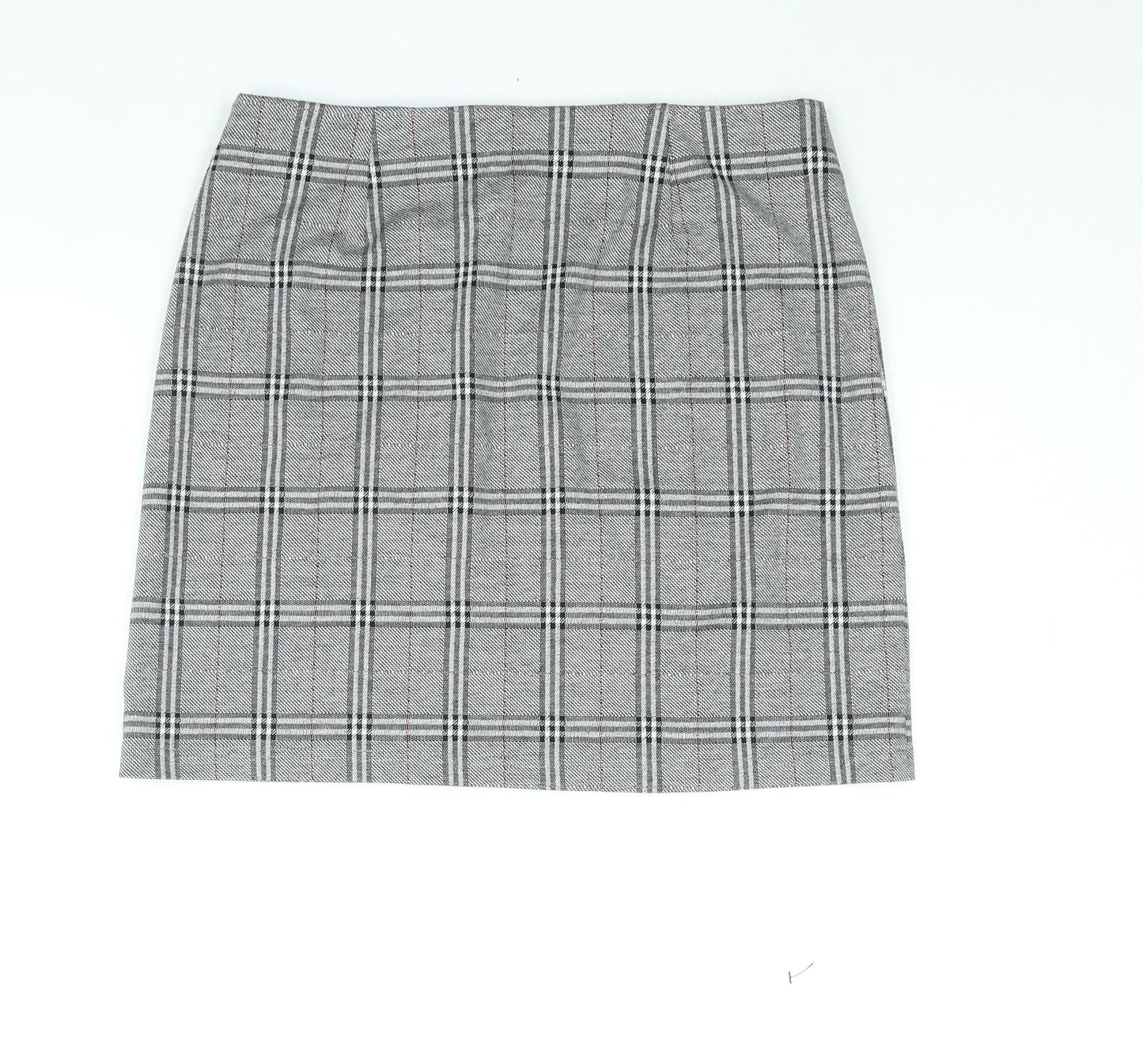 Marks and Spencer Womens Grey Check Polyester A-Line Skirt Size 12