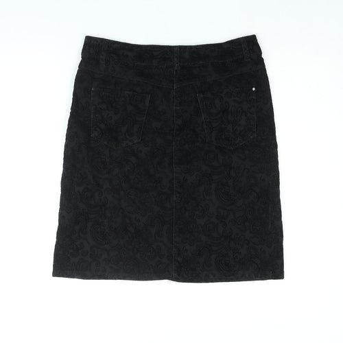 M&Co Womens Black Paisley Cotton Straight & Pencil Skirt Size 10 Zip