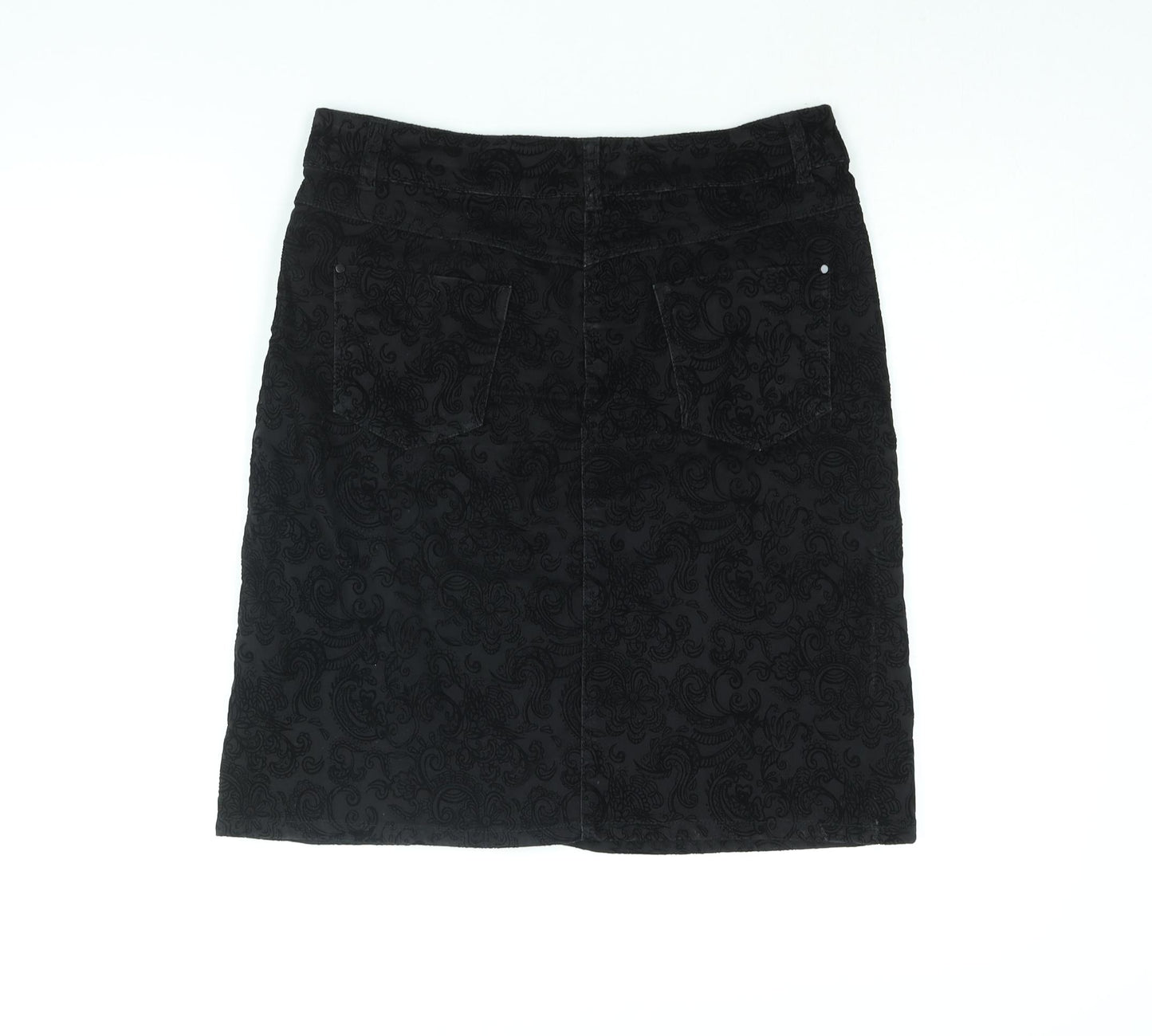 M&Co Womens Black Paisley Cotton Straight & Pencil Skirt Size 10 Zip