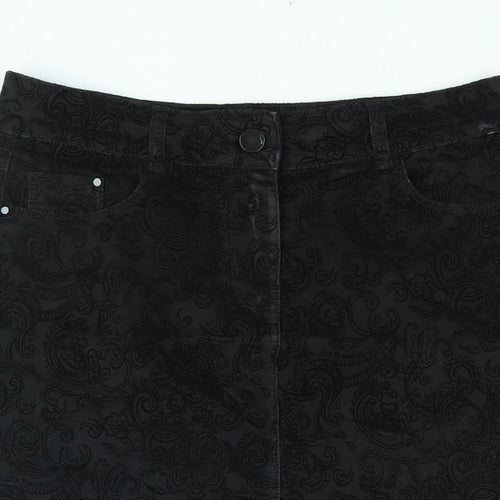 M&Co Womens Black Paisley Cotton Straight & Pencil Skirt Size 10 Zip