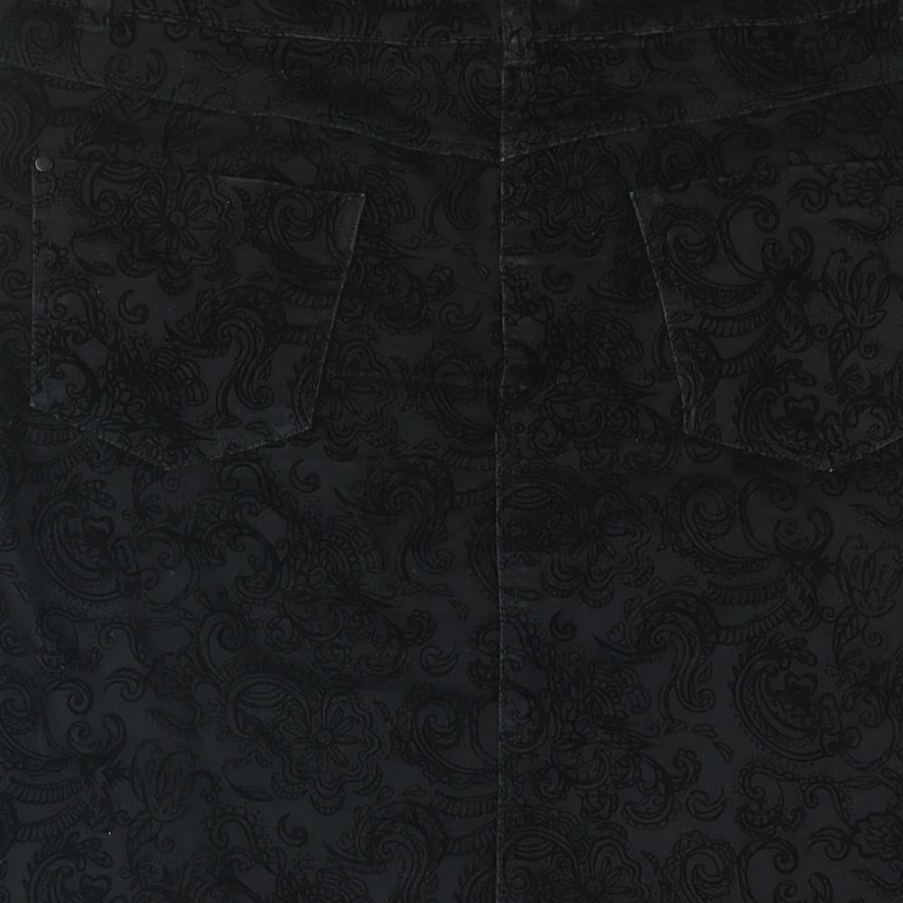 M&Co Womens Black Paisley Cotton Straight & Pencil Skirt Size 10 Zip