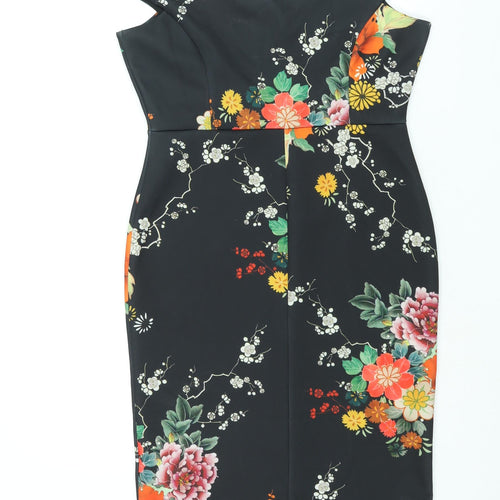 Red Herring Womens Black Floral Polyester Bodycon Size 10 Off the Shoulder Pullover
