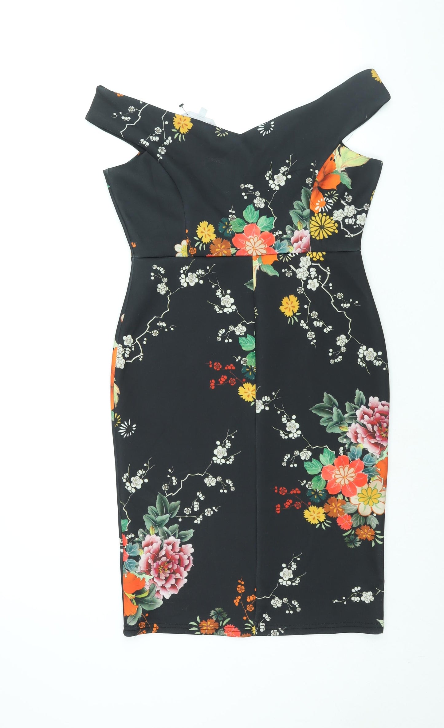 Red Herring Womens Black Floral Polyester Bodycon Size 10 Off the Shoulder Pullover