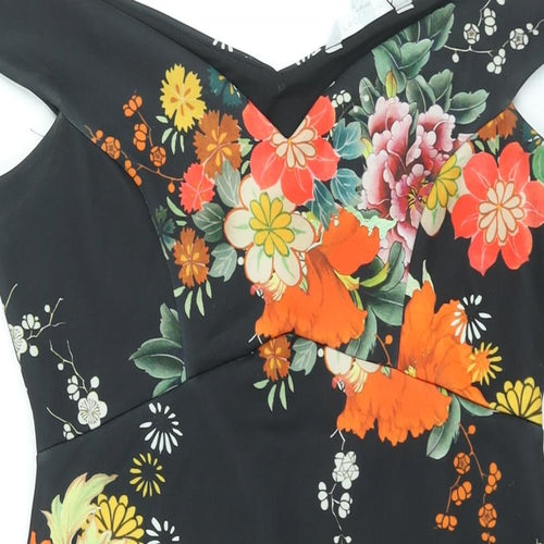 Red Herring Womens Black Floral Polyester Bodycon Size 10 Off the Shoulder Pullover