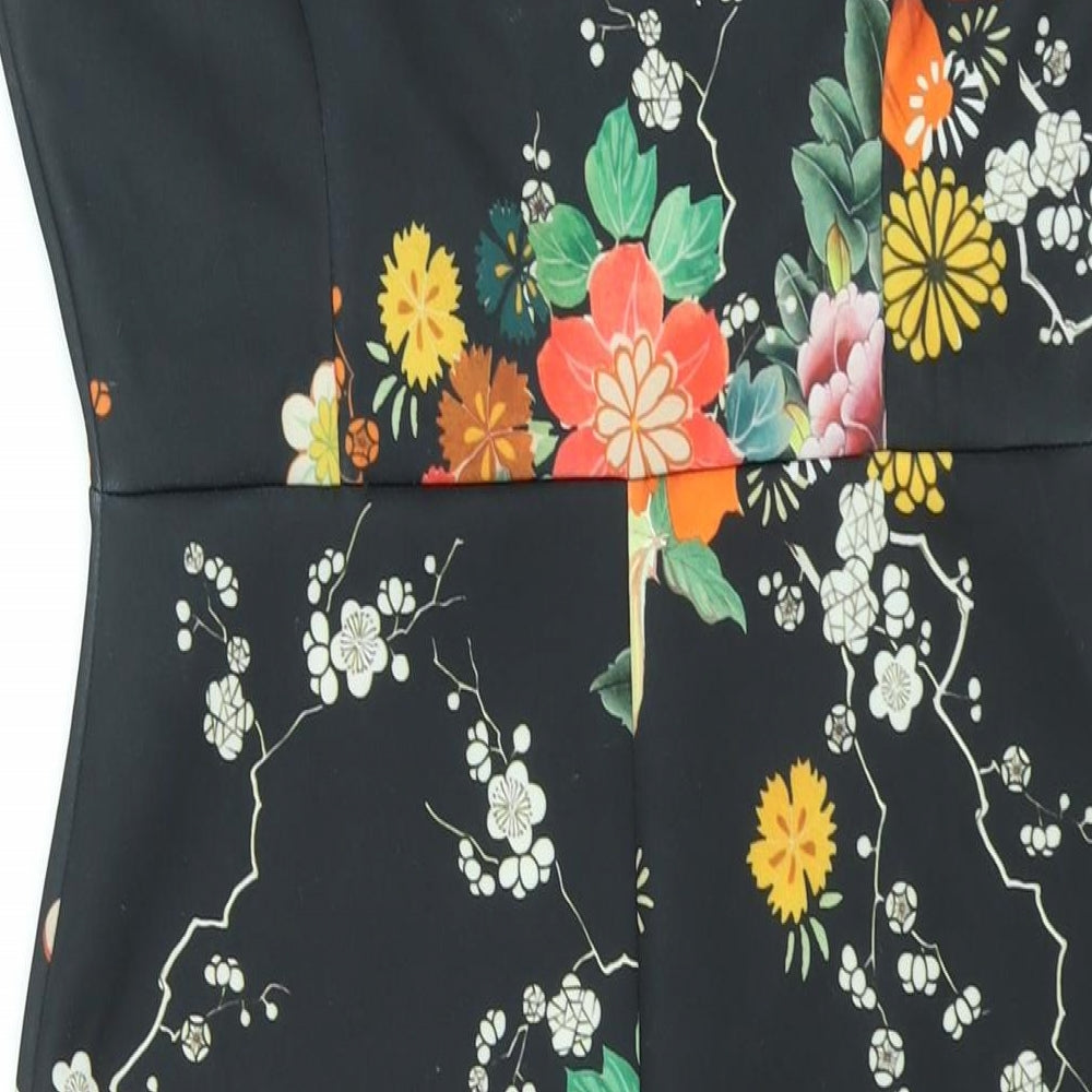 Red Herring Womens Black Floral Polyester Bodycon Size 10 Off the Shoulder Pullover