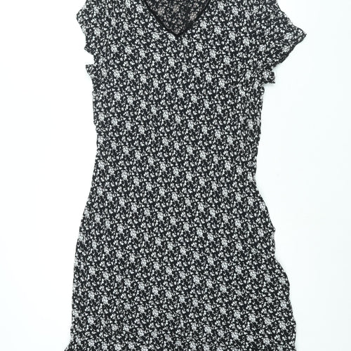 Wallis Womens Black Floral Viscose Shift Size 16 V-Neck Pullover