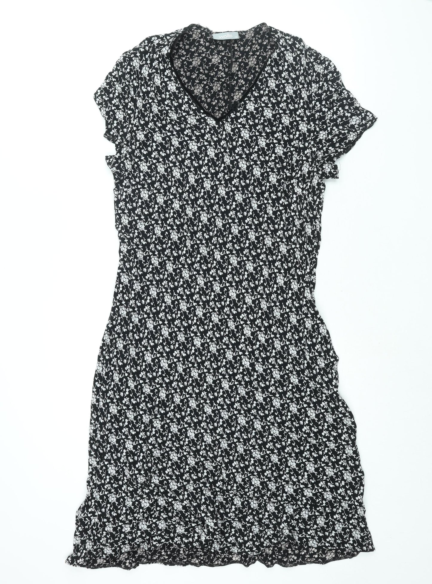 Wallis Womens Black Floral Viscose Shift Size 16 V-Neck Pullover