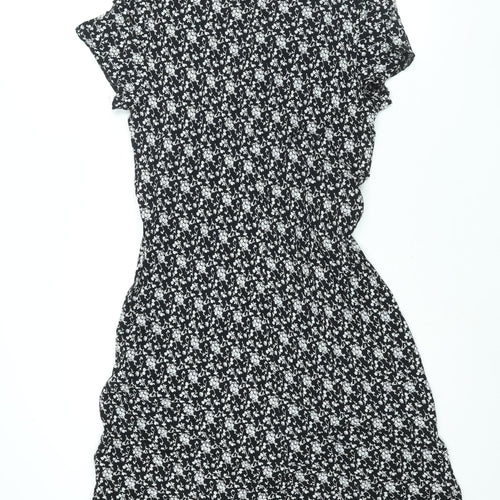 Wallis Womens Black Floral Viscose Shift Size 16 V-Neck Pullover