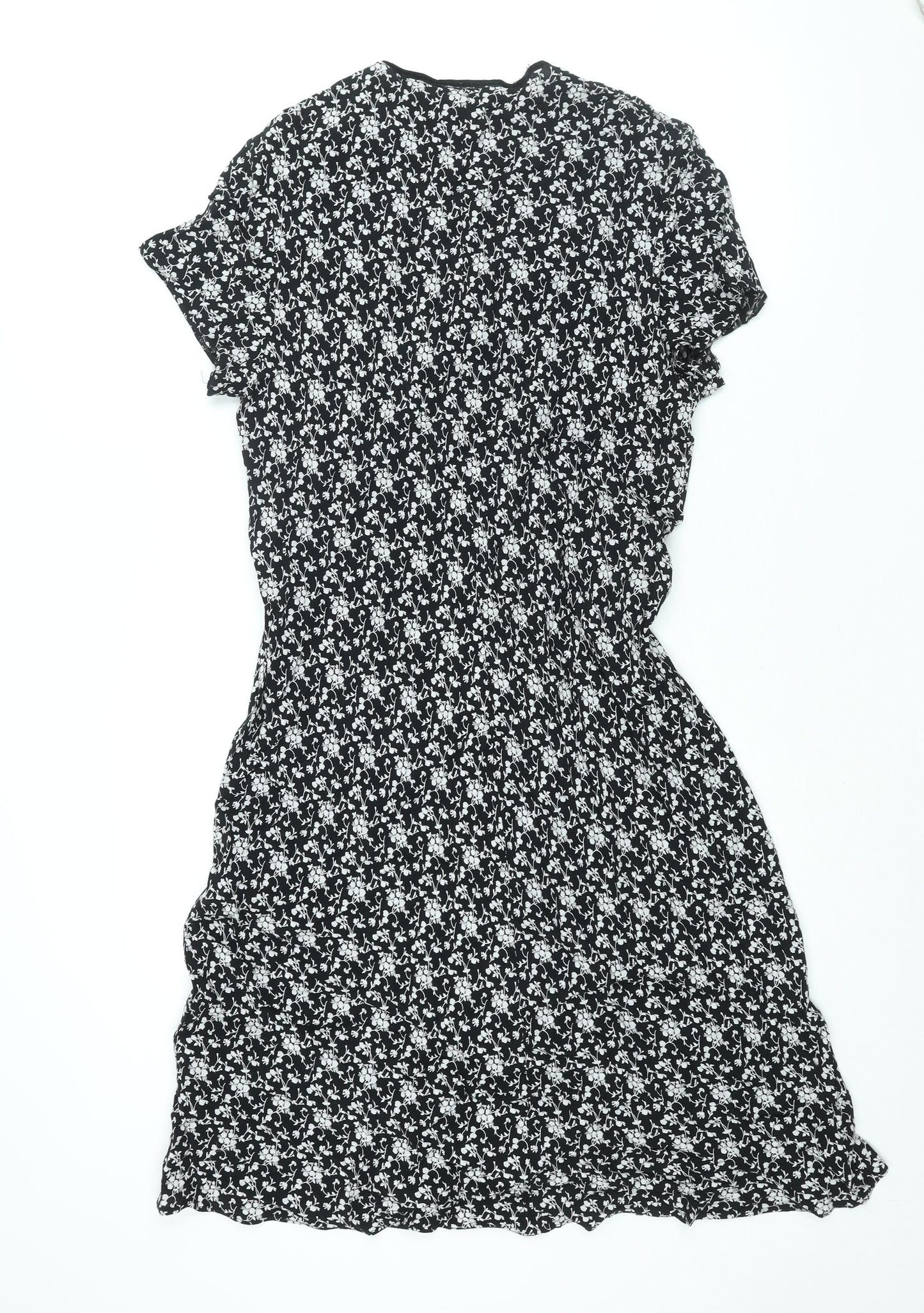 Wallis Womens Black Floral Viscose Shift Size 16 V-Neck Pullover