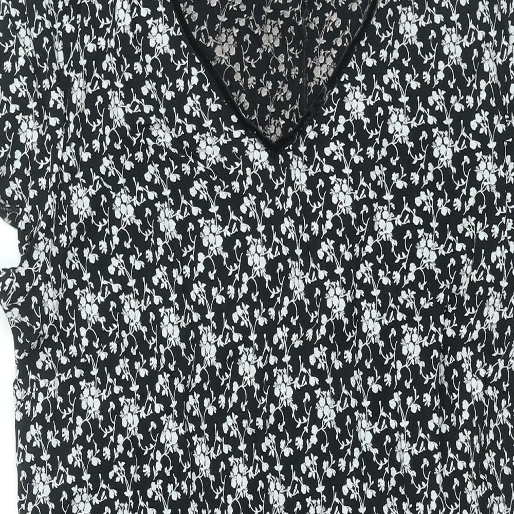 Wallis Womens Black Floral Viscose Shift Size 16 V-Neck Pullover