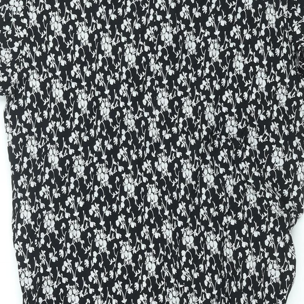 Wallis Womens Black Floral Viscose Shift Size 16 V-Neck Pullover