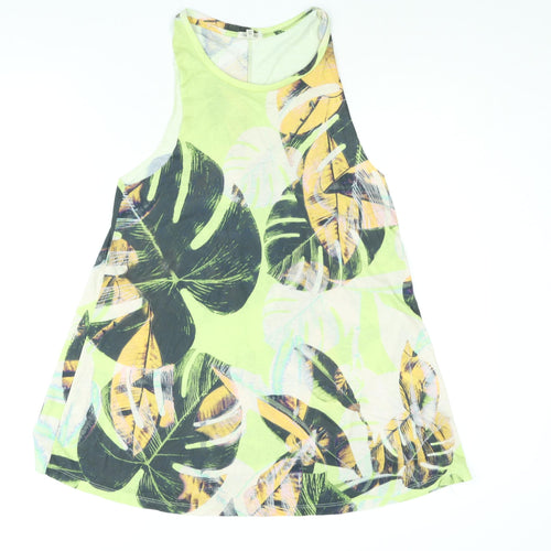 River Island Womens Multicoloured Herringbone Polyester Tank Dress Size 10 Scoop Neck Pullover - Leaf Print