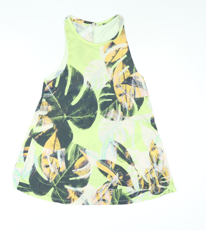 River Island Womens Multicoloured Herringbone Polyester Tank Dress Size 10 Scoop Neck Pullover - Leaf Print