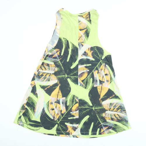River Island Womens Multicoloured Herringbone Polyester Tank Dress Size 10 Scoop Neck Pullover - Leaf Print