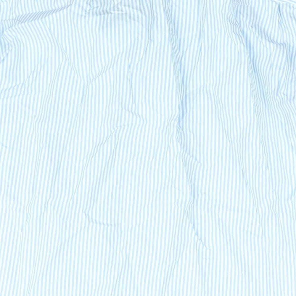 Crombie Mens Blue Striped Cotton Button-Up Size 17 Collared Button