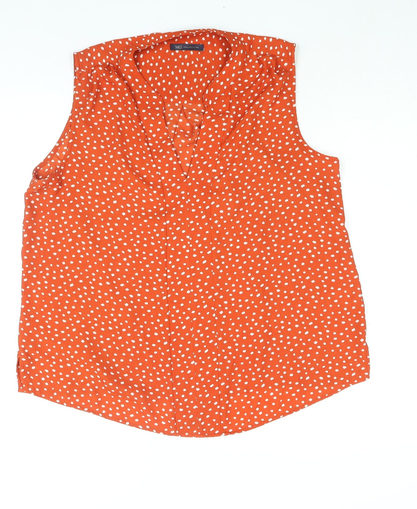 Marks and Spencer Womens Orange Polka Dot Polyester Basic Blouse Size 16 V-Neck