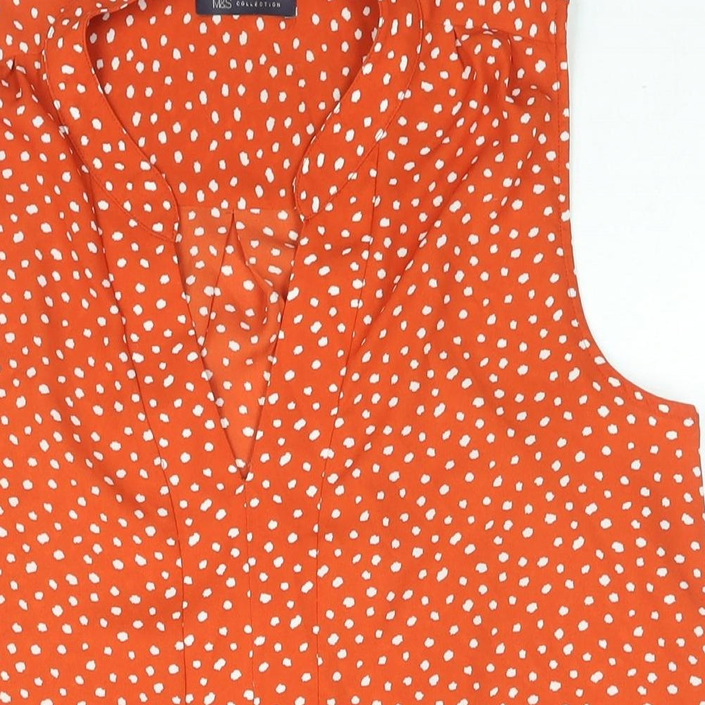 Marks and Spencer Womens Orange Polka Dot Polyester Basic Blouse Size 16 V-Neck