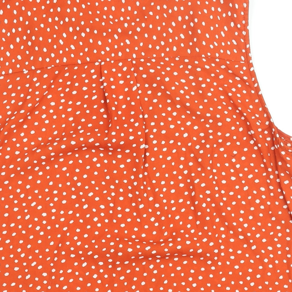 Marks and Spencer Womens Orange Polka Dot Polyester Basic Blouse Size 16 V-Neck