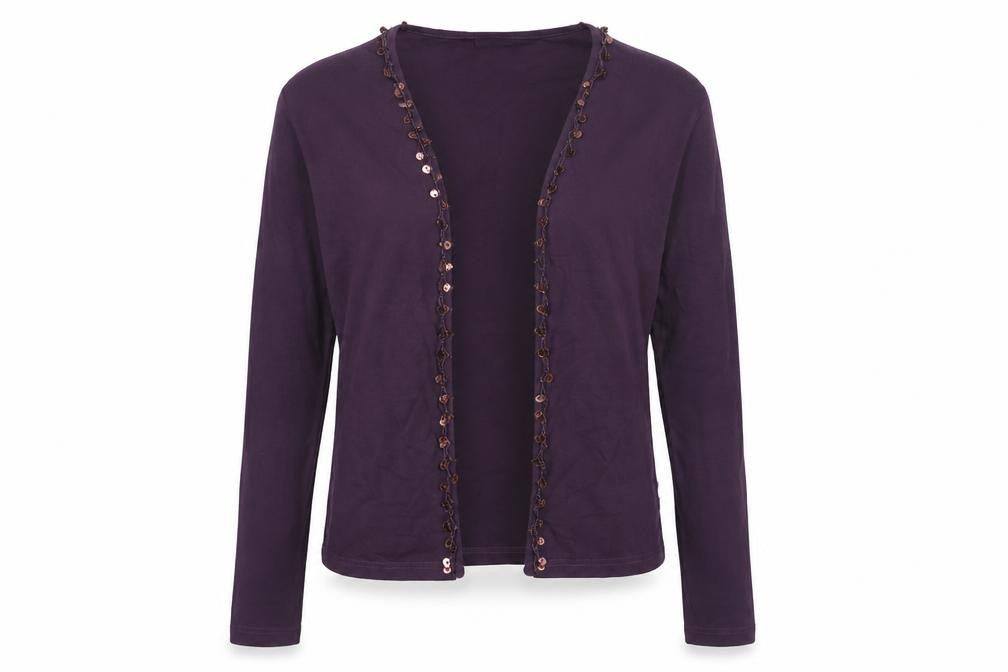ELLE Womens Purple V-Neck Viscose Cape Jumper Size M - Sequin Trim