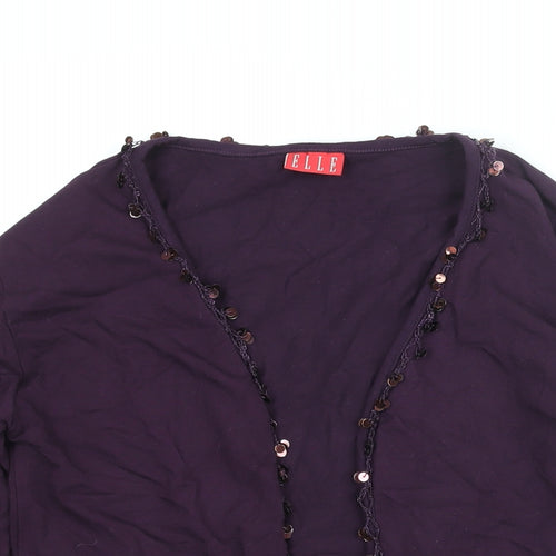 ELLE Womens Purple V-Neck Viscose Cape Jumper Size M - Sequin Trim