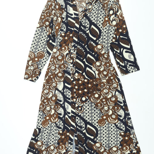 Per Una Womens Multicoloured Geometric Polyester Shirt Dress Size 12 Collared Button - Belted