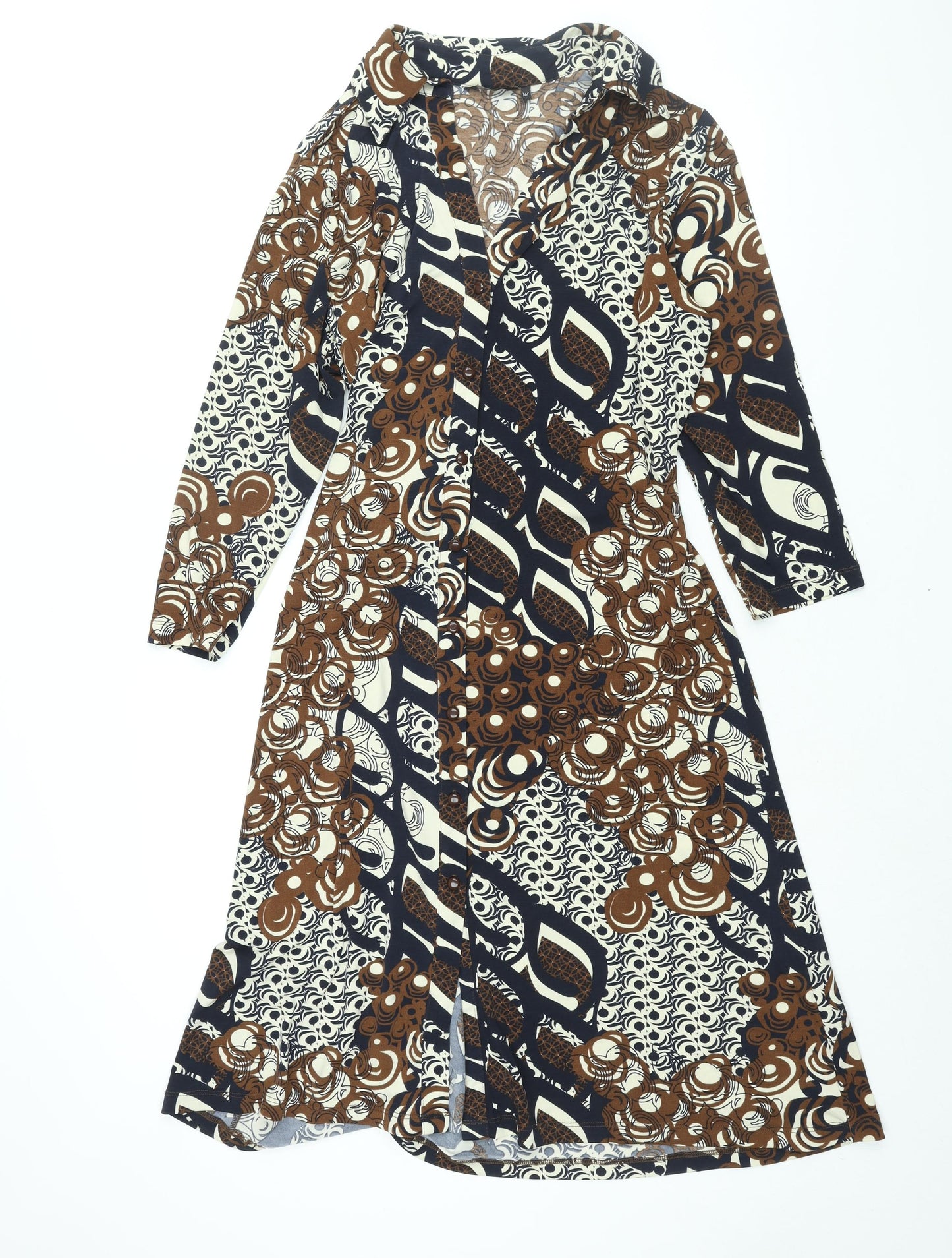 Per Una Womens Multicoloured Geometric Polyester Shirt Dress Size 12 Collared Button - Belted