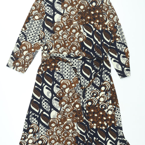Per Una Womens Multicoloured Geometric Polyester Shirt Dress Size 12 Collared Button - Belted